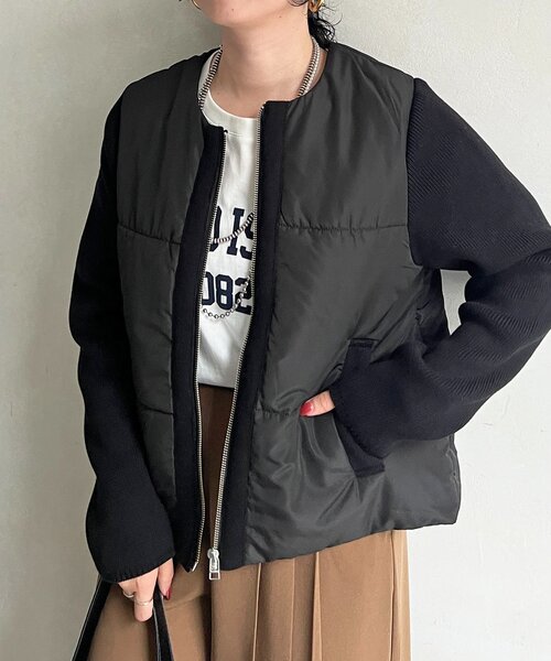 un dix cors（アンディコール）の「中綿ニットノーカラージャケット（ノーカラージャケット・レディース・ブラウン/ブラック/グレー・FREE）」の7枚目の写真