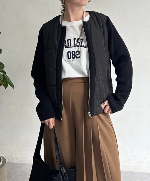 un dix cors（アンディコール）の「中綿ニットノーカラージャケット（ノーカラージャケット・レディース・ブラウン/ブラック/グレー・FREE）」の10枚目の写真