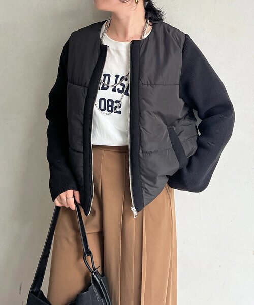 un dix cors（アンディコール）の「中綿ニットノーカラージャケット（ノーカラージャケット・レディース・ブラウン/ブラック/グレー・FREE）」の14枚目の写真