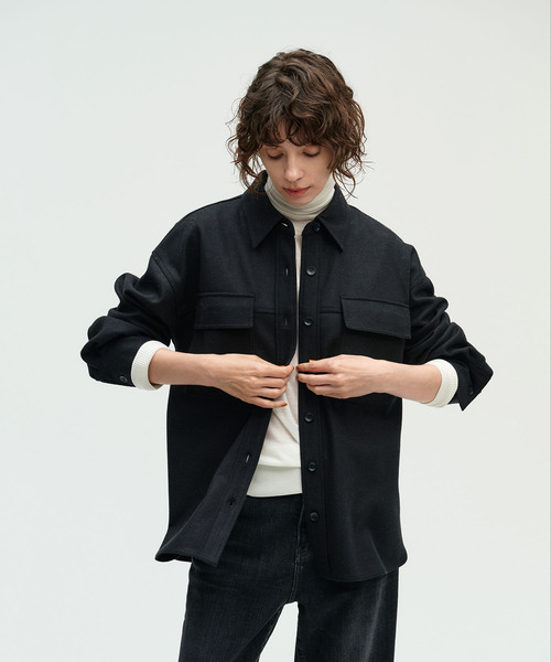 N.O.R.C(ノーク)の「【スムースミルドウール】シャツジャケット(その他アウター・レディース・キャメル/ブラック・フリー)」の3枚目の写真