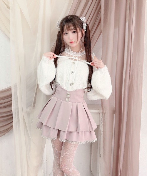 MA*RS(アメーバーマーズ)の「ハートボタン肩開きシャギーニット(ニット/セーター・レディース・ホワイト/ピンク・FREE)」の4枚目の写真