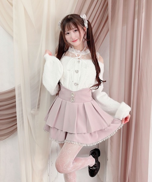 MA*RS(アメーバーマーズ)の「ハートボタン肩開きシャギーニット(ニット/セーター・レディース・ホワイト/ピンク・FREE)」の5枚目の写真