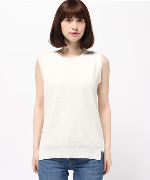 Heather（ヘザー）の「ミラノリブノースリニット  721259（ニット/セーター・レディース・ネイビー/オフホワイト/サックスブルー・FREE）」の4枚目の写真