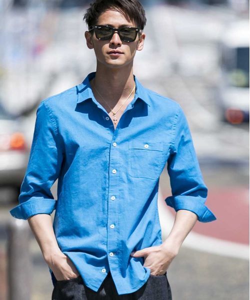 ADMIX/ATELIER SAB MEN（アドミックスアトリエサブメン）の「綿/麻７分袖シャツ（シャツ/ブラウス・メンズ・ターコイズブルー/ピンク/ワインレッド/ミント/ネイビー/ホワイト/ブラック/カーキ/サックスブルー/ダークグリーン/ロイヤルブルー/イエロー・50/52/48）」の9枚目の写真