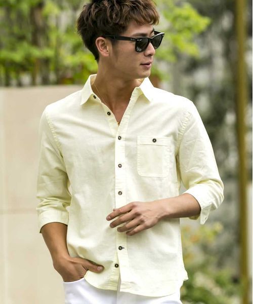 ADMIX/ATELIER SAB MEN（アドミックスアトリエサブメン）の「綿/麻７分袖シャツ（シャツ/ブラウス・メンズ・ターコイズブルー/ピンク/ワインレッド/ミント/ネイビー/ホワイト/ブラック/カーキ/サックスブルー/ダークグリーン/ロイヤルブルー/イエロー・50/52/48）」の11枚目の写真