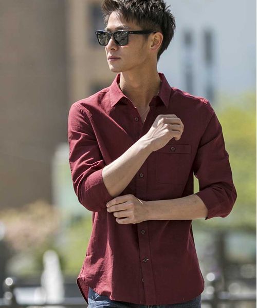 ADMIX/ATELIER SAB MEN（アドミックスアトリエサブメン）の「綿/麻７分袖シャツ（シャツ/ブラウス・メンズ・ターコイズブルー/ピンク/ワインレッド/ミント/ネイビー/ホワイト/ブラック/カーキ/サックスブルー/ダークグリーン/ロイヤルブルー/イエロー・50/52/48）」の12枚目の写真