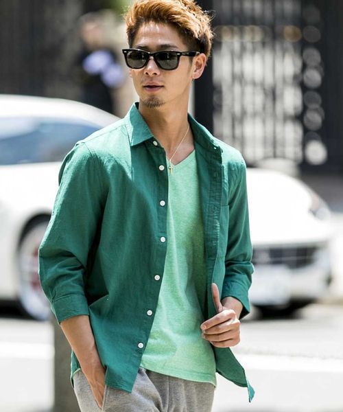 ADMIX/ATELIER SAB MEN（アドミックスアトリエサブメン）の「綿/麻７分袖シャツ（シャツ/ブラウス・メンズ・ターコイズブルー/ピンク/ワインレッド/ミント/ネイビー/ホワイト/ブラック/カーキ/サックスブルー/ダークグリーン/ロイヤルブルー/イエロー・50/52/48）」の4枚目の写真