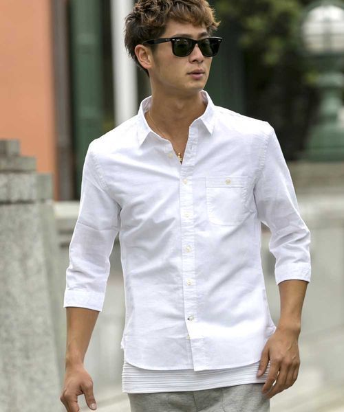 ADMIX/ATELIER SAB MEN（アドミックスアトリエサブメン）の「綿/麻７分袖シャツ（シャツ/ブラウス・メンズ・ターコイズブルー/ピンク/ワインレッド/ミント/ネイビー/ホワイト/ブラック/カーキ/サックスブルー/ダークグリーン/ロイヤルブルー/イエロー・50/52/48）」の13枚目の写真