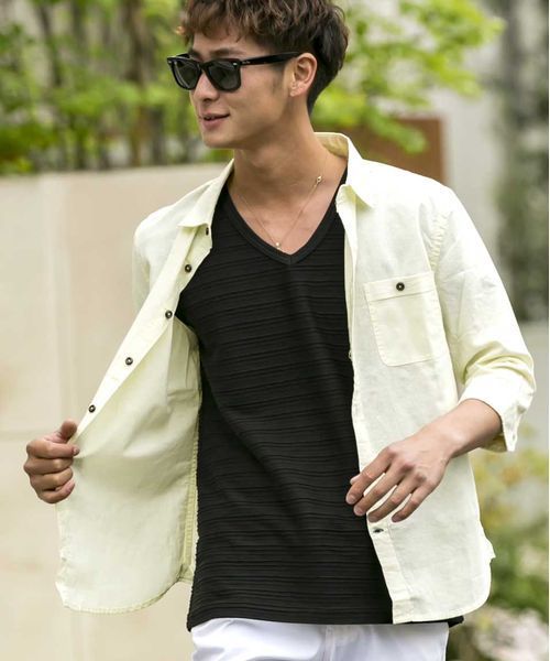 ADMIX/ATELIER SAB MEN（アドミックスアトリエサブメン）の「綿/麻７分袖シャツ（シャツ/ブラウス・メンズ・ターコイズブルー/ピンク/ワインレッド/ミント/ネイビー/ホワイト/ブラック/カーキ/サックスブルー/ダークグリーン/ロイヤルブルー/イエロー・50/52/48）」の16枚目の写真