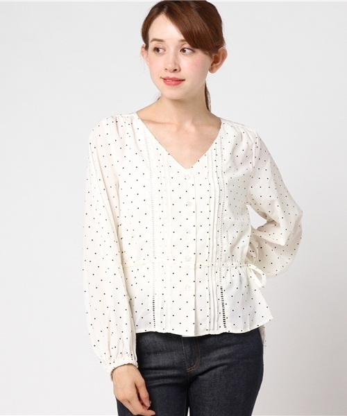 Heather（ヘザー）の「DOTサイドリボンＶネックブラウス　770620（シャツ/ブラウス・レディース・ブラック/ベージュ/アイボリー・FREE）」の7枚目の写真