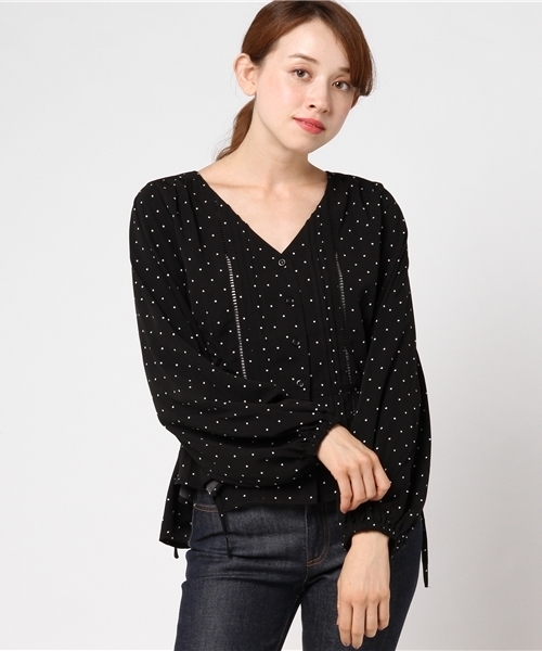 Heather（ヘザー）の「DOTサイドリボンＶネックブラウス　770620（シャツ/ブラウス・レディース・ブラック/ベージュ/アイボリー・FREE）」の13枚目の写真