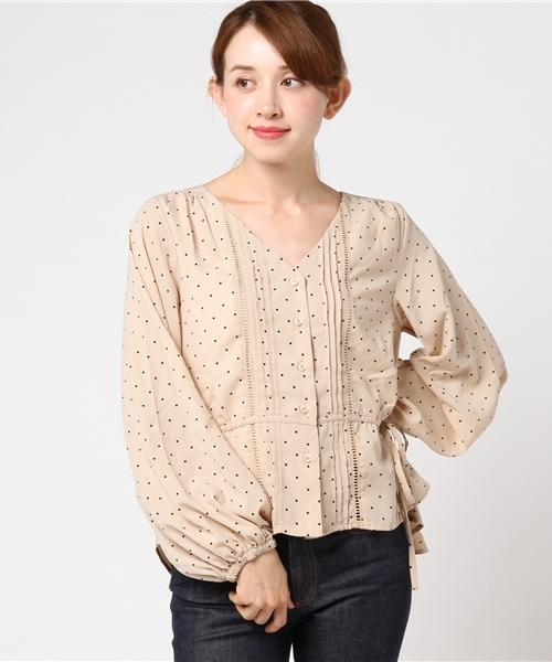 Heather（ヘザー）の「DOTサイドリボンＶネックブラウス　770620（シャツ/ブラウス・レディース・ブラック/ベージュ/アイボリー・FREE）」の10枚目の写真