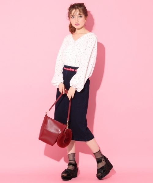 Heather（ヘザー）の「DOTサイドリボンＶネックブラウス　770620（シャツ/ブラウス・レディース・ブラック/ベージュ/アイボリー・FREE）」の5枚目の写真