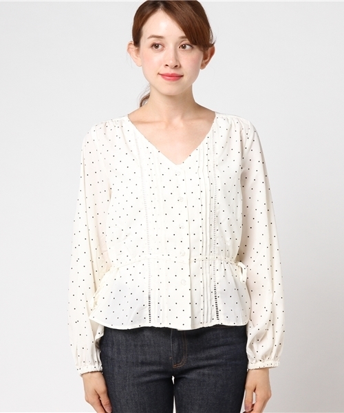 Heather（ヘザー）の「DOTサイドリボンＶネックブラウス　770620（シャツ/ブラウス・レディース・ブラック/ベージュ/アイボリー・FREE）」の12枚目の写真