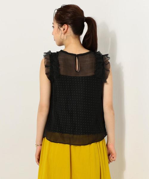 Jewel Changes（ジュエルチェンジズ）の「〓JOC シアー フリル プルオーバー×ドット キャミソール / 2点セット（シャツ/ブラウス・レディース・ブラック/オフホワイト・FREE）」の10枚目の写真