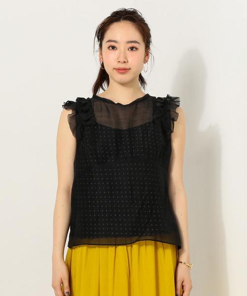 Jewel Changes（ジュエルチェンジズ）の「〓JOC シアー フリル プルオーバー×ドット キャミソール / 2点セット（シャツ/ブラウス・レディース・ブラック/オフホワイト・FREE）」の9枚目の写真