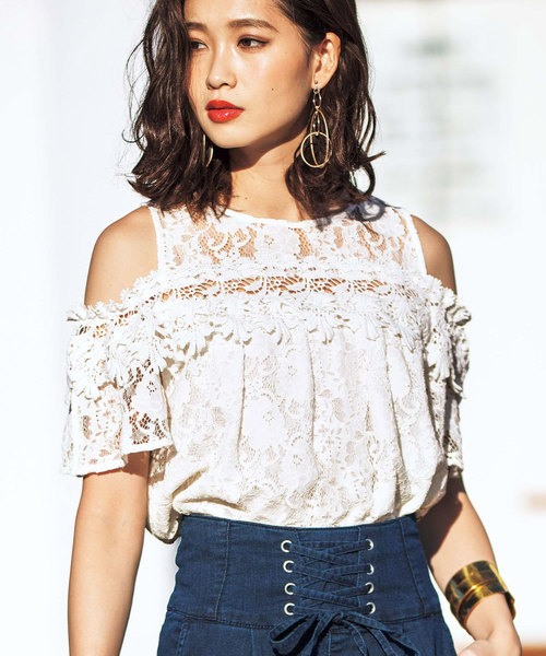 肩開きレースブラウス シャツ ブラウス Geera ジーラ の