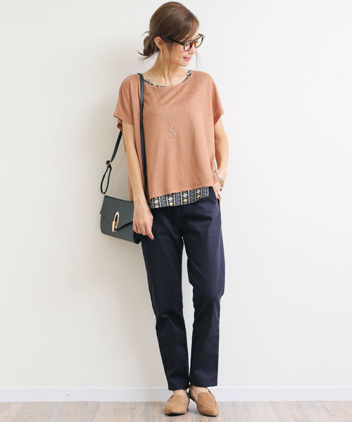 andme(アンドミー)の「ネックレス付き半袖ニットソードルマンブラウス(Tシャツ/カットソー・レディース・ブラック/ブラウン系その他/ボルドー・M/L)」の12枚目の写真