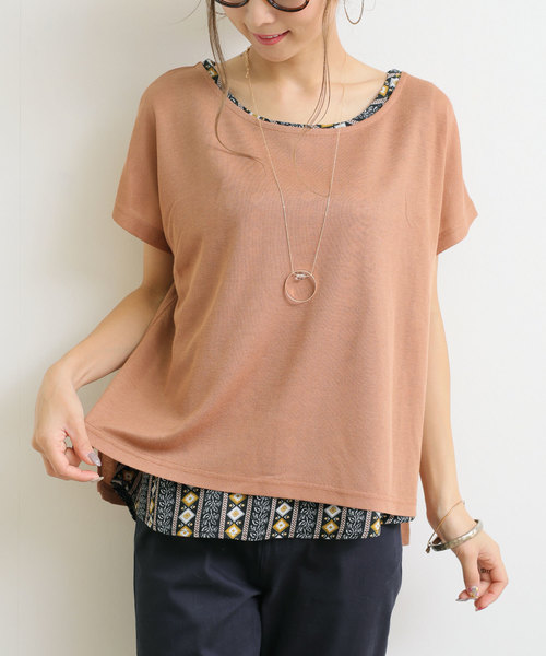 andme(アンドミー)の「ネックレス付き半袖ニットソードルマンブラウス(Tシャツ/カットソー・レディース・ブラック/ブラウン系その他/ボルドー・M/L)」の15枚目の写真