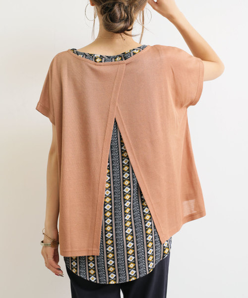 andme(アンドミー)の「ネックレス付き半袖ニットソードルマンブラウス(Tシャツ/カットソー・レディース・ブラック/ブラウン系その他/ボルドー・M/L)」の10枚目の写真
