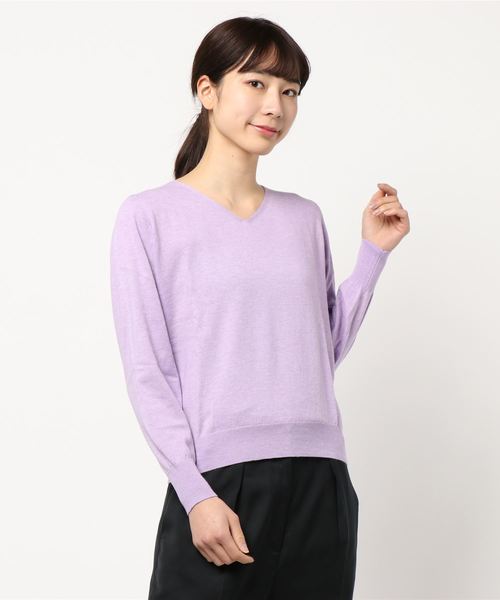 YECCA VECCA(イェッカヴェッカ)の「P.シルク混マシンウォッシャブルニット(Tシャツ/カットソー・レディース・ホワイト/ネイビー/イエロー/ミント/ラベンダー/杢グレー・FREE)」の5枚目の写真