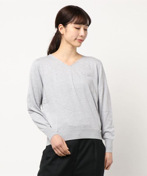 YECCA VECCA(イェッカヴェッカ)の「P.シルク混マシンウォッシャブルニット(Tシャツ/カットソー・レディース・ホワイト/ネイビー/イエロー/ミント/ラベンダー/杢グレー・FREE)」の3枚目の写真