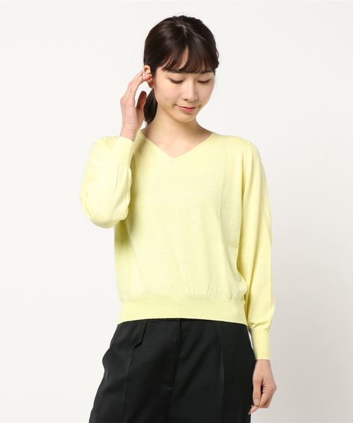 YECCA VECCA(イェッカヴェッカ)の「P.シルク混マシンウォッシャブルニット(Tシャツ/カットソー・レディース・ホワイト/ネイビー/イエロー/ミント/ラベンダー/杢グレー・FREE)」の6枚目の写真