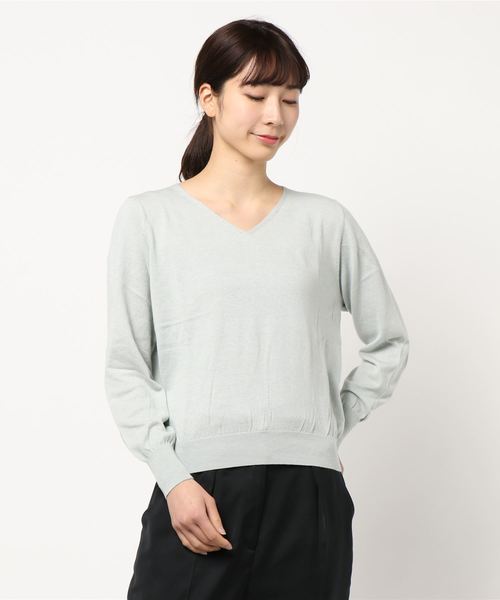 YECCA VECCA(イェッカヴェッカ)の「P.シルク混マシンウォッシャブルニット(Tシャツ/カットソー・レディース・ホワイト/ネイビー/イエロー/ミント/ラベンダー/杢グレー・FREE)」の4枚目の写真