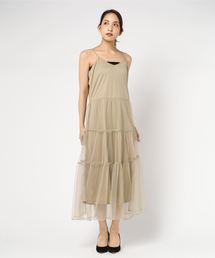 ティアードチュールキャミソールロングマキシワンピース