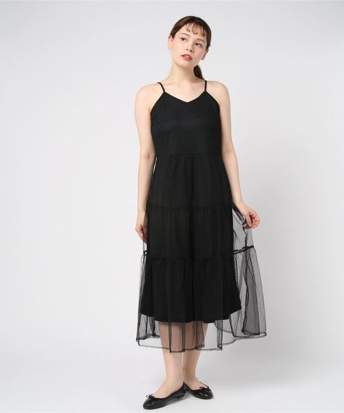 STYLEBLOCK（スタイルブロック）の「ティアードチュールキャミソールロングマキシワンピース（ワンピース・レディース・ブラック/ベージュ/アイボリー・M）」の3枚目の写真