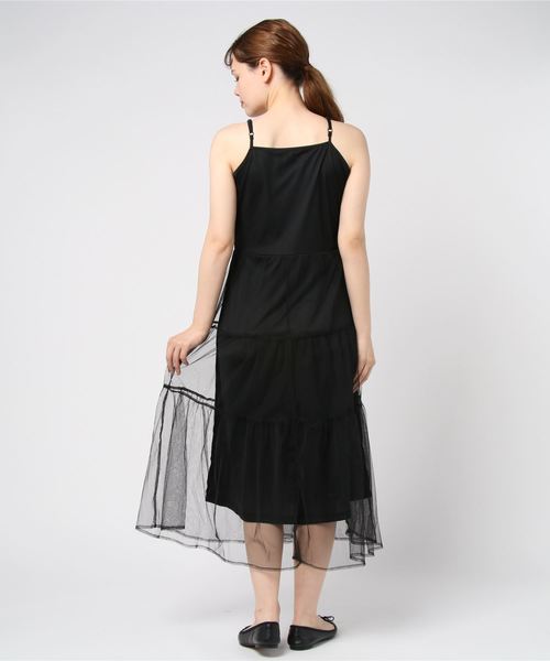 STYLEBLOCK（スタイルブロック）の「ティアードチュールキャミソールロングマキシワンピース（ワンピース・レディース・ブラック/ベージュ/アイボリー・M）」の5枚目の写真