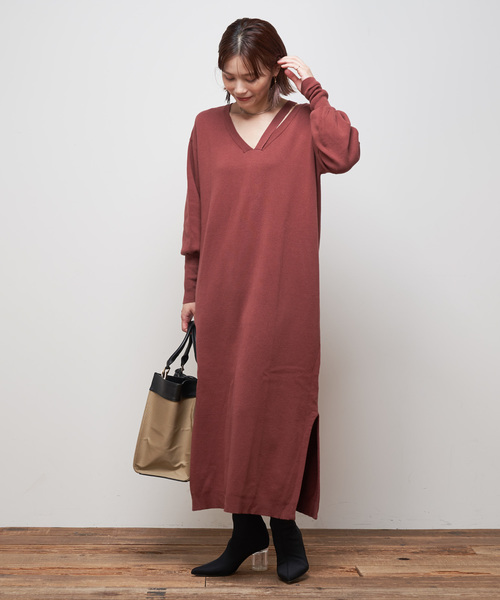 ワンピース ワンピース深vニットワンピース ワンピース Omekashi オメカシ のファッション