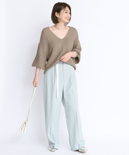 DouDou（ドゥドゥ）の「袖ボリュームVプルオーバー（ニット/セーター・レディース・キナリ/ベージュ/ピンク・FREE）」の20枚目の写真