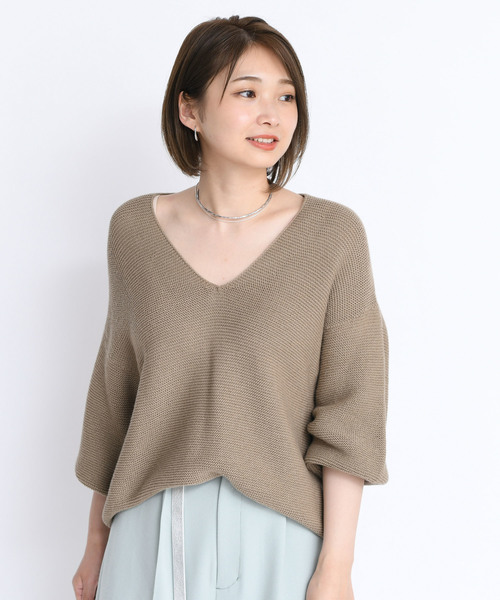 DouDou（ドゥドゥ）の「袖ボリュームVプルオーバー（ニット/セーター・レディース・キナリ/ベージュ/ピンク・FREE）」の13枚目の写真