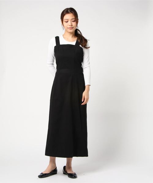 STYLEBLOCK（スタイルブロック）の「バックプリーツ切替ジャンパースカートロングワンピース（ジャンパースカート・レディース・ブラック/ベージュ/カーキ/キャメル・M）」の2枚目の写真
