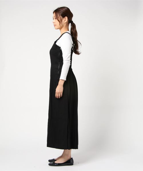 STYLEBLOCK（スタイルブロック）の「バックプリーツ切替ジャンパースカートロングワンピース（ジャンパースカート・レディース・ブラック/ベージュ/カーキ/キャメル・M）」の5枚目の写真