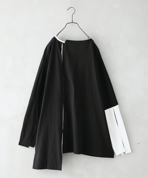 kOhAKU(コハク)の「アシンメトリー配色タックカットソー(Tシャツ/カットソー・レディース・ブラック/オフホワイト・1/2)」の8枚目の写真