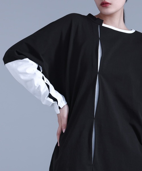 kOhAKU(コハク)の「アシンメトリー配色タックカットソー(Tシャツ/カットソー・レディース・ブラック/オフホワイト・1/2)」の17枚目の写真