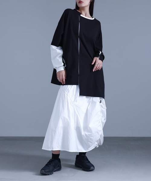 kOhAKU(コハク)の「アシンメトリー配色タックカットソー(Tシャツ/カットソー・レディース・ブラック/オフホワイト・1/2)」の11枚目の写真