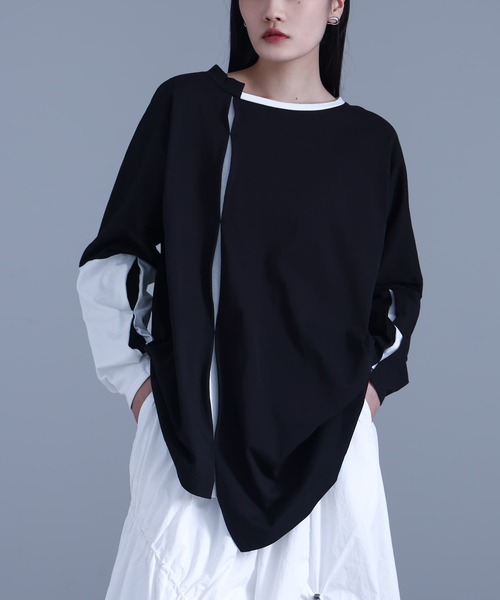 kOhAKU(コハク)の「アシンメトリー配色タックカットソー(Tシャツ/カットソー・レディース・ブラック/オフホワイト・1/2)」の10枚目の写真