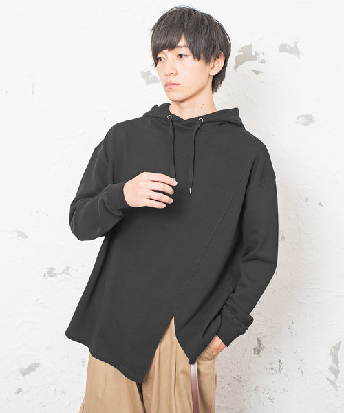 MinoriTY（マイノリティ）の「オーバーサイズ 長袖 カットワーク デザイン ビッグシルエット プルパーカー（パーカー・メンズ・ライトグレー/ブラック/パープル・M/L）」の2枚目の写真