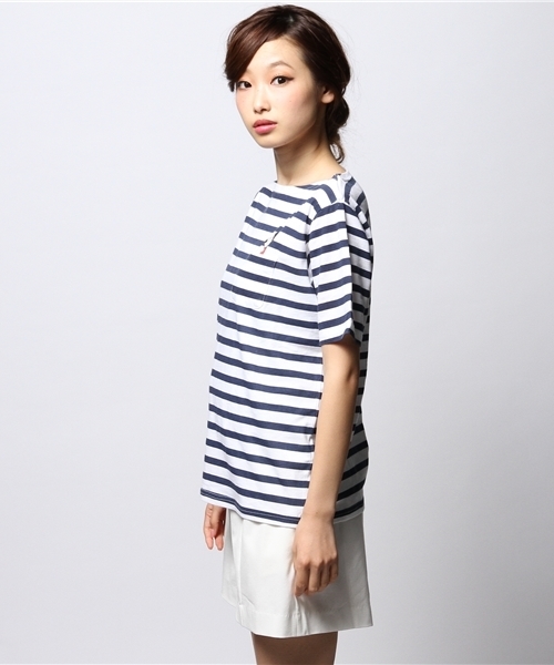 ROSE BUD(ローズバッド)の「S-LCTT-14128 PATCHPK MICKEY S/S-T(Tシャツ/カットソー・レディース・ホワイト/ストライプ・ONE SIZE)」の10枚目の写真