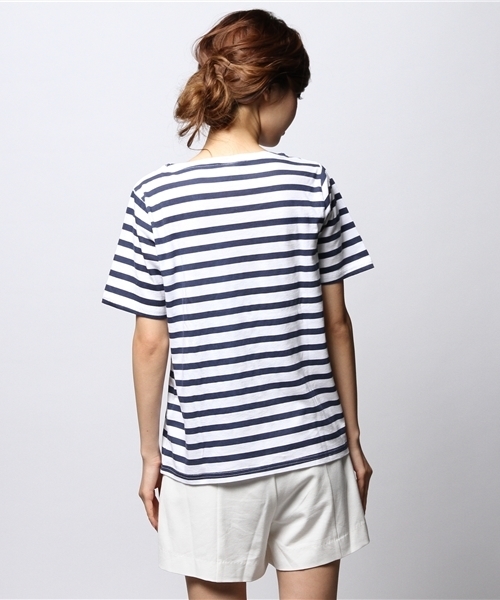ROSE BUD(ローズバッド)の「S-LCTT-14128 PATCHPK MICKEY S/S-T(Tシャツ/カットソー・レディース・ホワイト/ストライプ・ONE SIZE)」の9枚目の写真