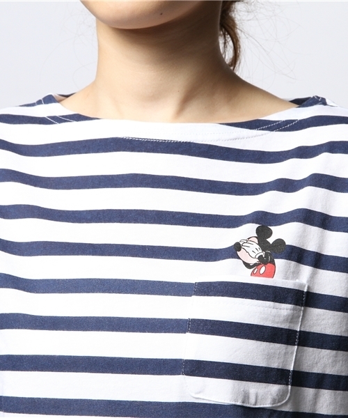 ROSE BUD(ローズバッド)の「S-LCTT-14128 PATCHPK MICKEY S/S-T(Tシャツ/カットソー・レディース・ホワイト/ストライプ・ONE SIZE)」の7枚目の写真