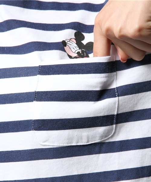 ROSE BUD(ローズバッド)の「S-LCTT-14128 PATCHPK MICKEY S/S-T(Tシャツ/カットソー・レディース・ホワイト/ストライプ・ONE SIZE)」の5枚目の写真