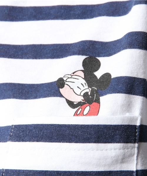 ROSE BUD(ローズバッド)の「S-LCTT-14128 PATCHPK MICKEY S/S-T(Tシャツ/カットソー・レディース・ホワイト/ストライプ・ONE SIZE)」の4枚目の写真
