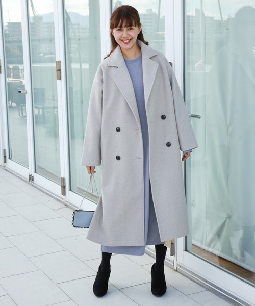 n'ee-ne（ネーネ）の「フェイク杢メルトンダブルコート（チェスターコート・レディース・ブラック/モカ/テラコッタ/オートミール/オレンジ・FREE）」の4枚目の写真