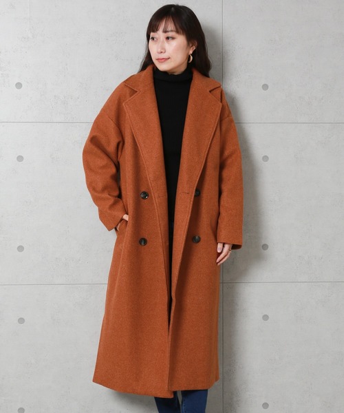 n'ee-ne（ネーネ）の「フェイク杢メルトンダブルコート（チェスターコート・レディース・ブラック/モカ/テラコッタ/オートミール/オレンジ・FREE）」の5枚目の写真