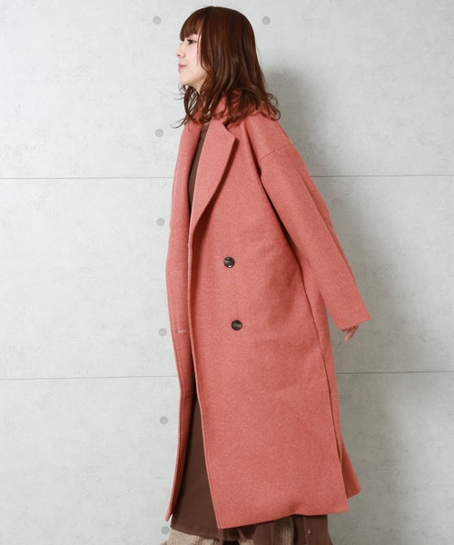 n'ee-ne（ネーネ）の「フェイク杢メルトンダブルコート（チェスターコート・レディース・ブラック/モカ/テラコッタ/オートミール/オレンジ・FREE）」の14枚目の写真