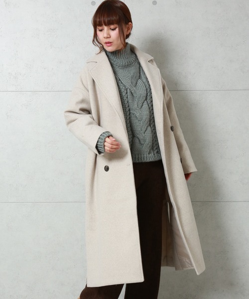 n'ee-ne（ネーネ）の「フェイク杢メルトンダブルコート（チェスターコート・レディース・ブラック/モカ/テラコッタ/オートミール/オレンジ・FREE）」の8枚目の写真